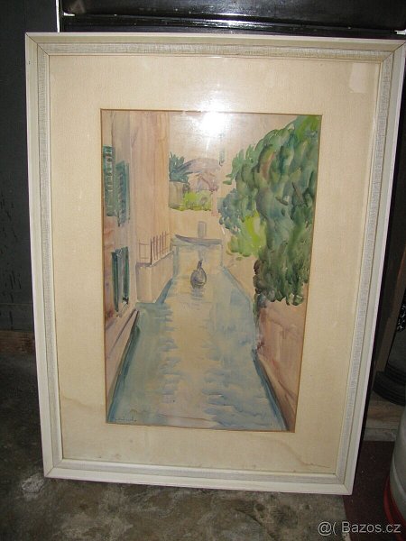 Kanál, Jelínek , akvarel,sklo